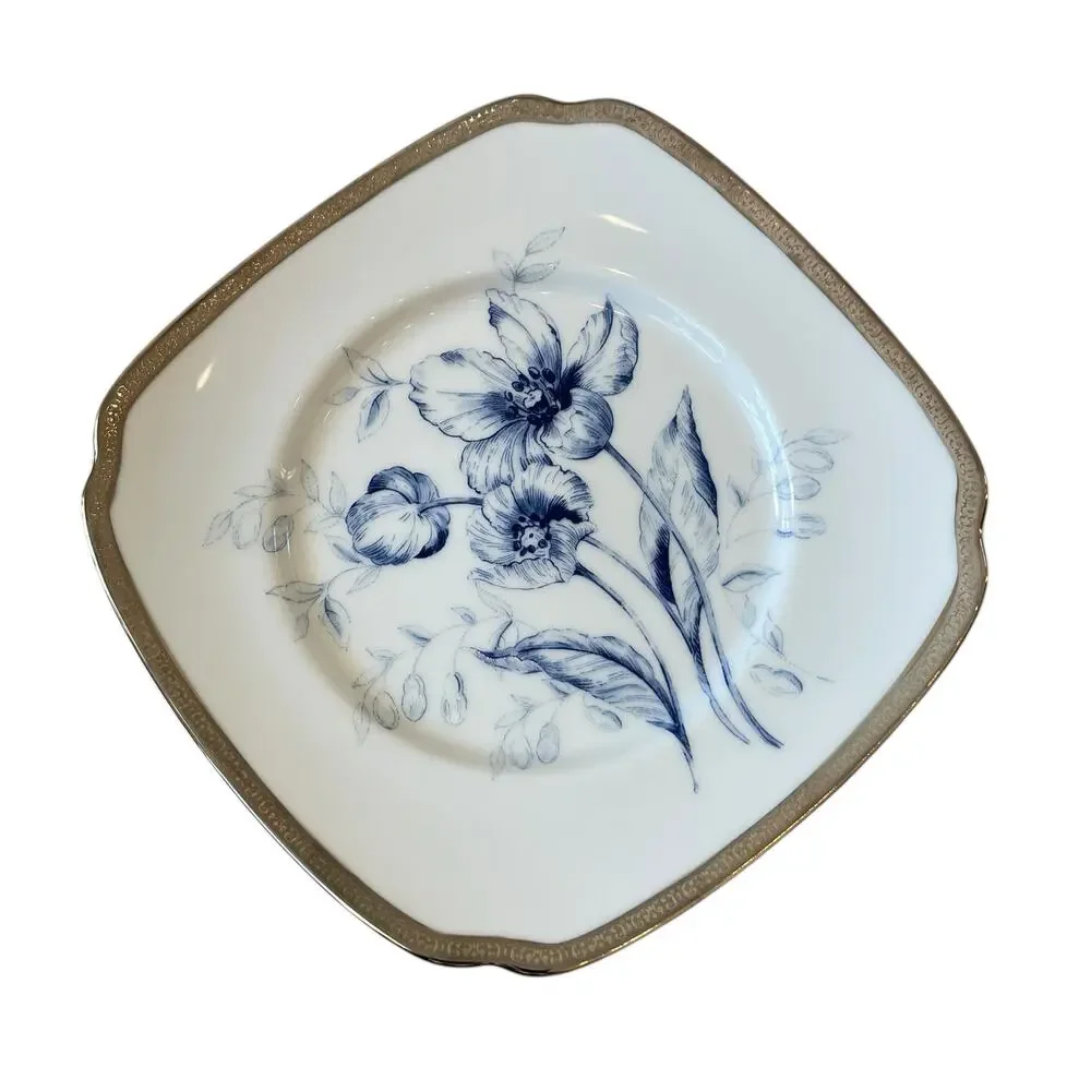 6 Charter Club Fashion Buffet Platinum Blue Floral Salad Plates 8.5in for Macy's
